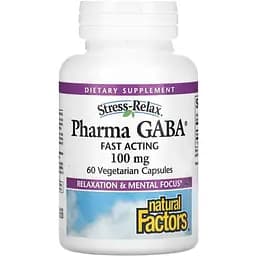 Гамма-аминомасляная кислота Natural Factors Stress Relax Pharma GABA 100 мг 60 вегетарианских капсул