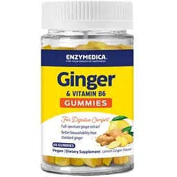 Імбир з вітаміном B6 Enzymedica зі смаком лимона та імбиру 60 жувальних цукерок