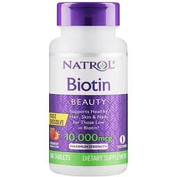 Витамины и минералы Natrol Biotin 10000 мкг 60 таблеток - клубника