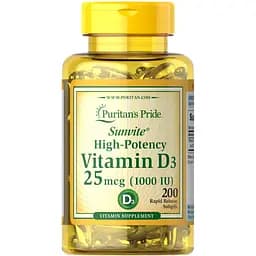 Вітаміни та мінерали Puritan's Pride Vitamin D3 1000 IU, 200 капсул - мініатюра 1