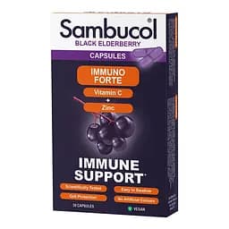 Екстракт чорної бузини, вітамін C і цинк Sambucol Black Elderberry Immuno Forte, 30 капсул для підтримки імунної системи