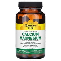 Мінеральна добавка Country Life Calcium Magnesium with Vitamin D, 120 вегакапсул з вітаміном D