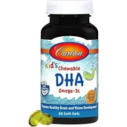 Риб'ячий жир DHA для дітей Carlson Kid's Chewable смак апельсина 60 желатинових капсул
