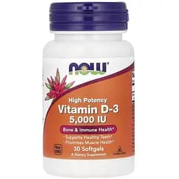 Вітаміни та мінерали NOW Vitamin D3 5000 IU High Potency, 30 капсул