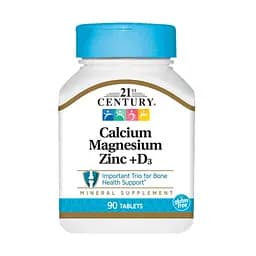 Вітаміни та мінерали 21st Century Calcium Magnesium Zinc + D3, 90 таблеток
