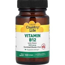 Вітамін В12 + Фолієва кислота Country Life 500 мкг 100 льодяників
