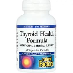 Растительная формула Natural Factors Thyroid Health Formula для здоровья щитовидной железы 60 вегетарианских капсул