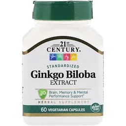 Листя Гінко Білоба 21st Century Ginkgo Biloba Leaf Extract 60 вегетаріанських капсул