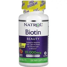 Біотин Natrol Fast Dissolve швидкорозчинний зі смаком полуниці 10000 мкг 60 таблеток (NTL06885)