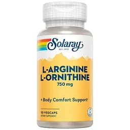 Аргінін + орнітин Solaray L-Arginine L-Ornithine 750 мг 50 веганських капсул