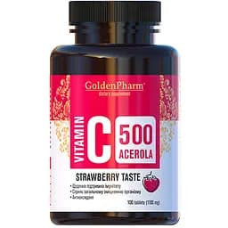 Вітаміни та мінерали Golden Pharm Vitamin C 500 мг with Acerola 100 таблеток Полуниця