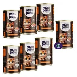 Набір вологого корму для дорослих котів MAU PAW шматочки в соусі 2.905 кг (6 шт. + 1 шт. подарунок х 415 г)