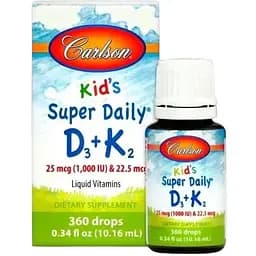 Вітаміни для дітей Carlson Laboratories Kids Super Daily D3+K2 360 drops (1086-2023-10-2211)