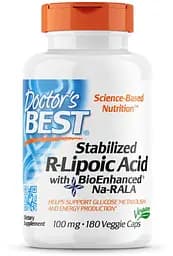 Натуральна добавка Doctor's Best Stabilized R-Lipoic Acid 100 mg, 180 вегакапсул