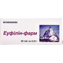 Таблетки для зняття нападів кашлю та астми Фармаком Еуфілін-фарм 80 шт. по 0.25 г (709176)