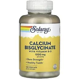Дієтична добавка Solaray Calcium Bisglycinate with Vitamin D-3 1000 мг 120 вегетаріанських капсул - мініатюра 1