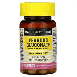 Глюконат заліза Mason Natural Ferrous Gluconate 100 таблеток для підтримки утворення еритроцитів