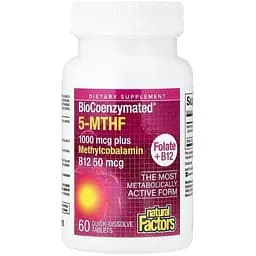 Витамины и минералы Natural Factors BioCoenzymated Methylfolate 1000 mcg, 60 таблеток