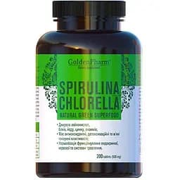 Натуральна добавка Golden Pharm Spirulina + Chlorella 200 таблеток