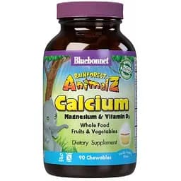 Кальцiй + Магнiй + Вiтамiн D3 для дітей Bluebonnet Nutrition Rainforest Animalz зі смаком ванілі 90 цукерок