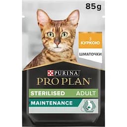 Вологий корм Purina Pro Plan Sterilised для дорослих котів після стерилізації шматочки курки у підливці 85 г (12457646)