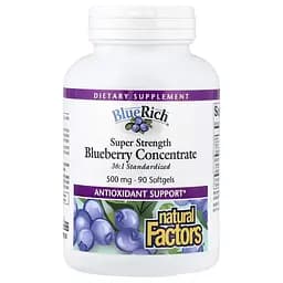 Концентрат чорниці Natural Factors BlueRich Bluberry Concentrate Super Strength, 90 капсул для підтримки зору та судин - мініатюра 1