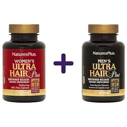 Набір: комплекс для жінок Nature's Plus Ultra Hair для росту та оздоровлення волосся 60 таблеток (NTP4833) комплекс для чоловіків Nature's Plus Ultra Hair для росту та оздоровлення волосся 60 таблеток (NTP4832)