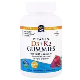 Вітамін Д3 і К2 для дітей Nordic Naturals Vitamin D3 + K2 смак граната 60 жувальних цукерок