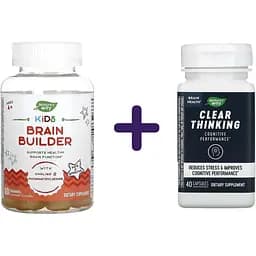 Набір: підтримка функцій мозку для дітей Nature's Way Kids Brain Builder 60 жувальних цукерок + добавка Nature's Way здоров'я мозку, ясність мислення 40 капсул