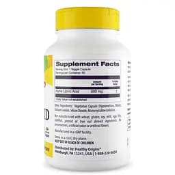 Альфа-ліпоєва кислота Healthy Origins Alpha Lipoic Acid 600 mg, 60 вегакапсул