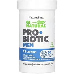 Пробіотик для чоловіків NaturesPlus GI Natural 60 млрд КУО 30 капсул