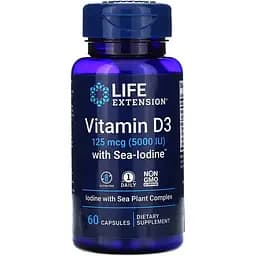 Витамины и минералы Life Extension Vitamin D3 5000 IU with Sea-Iodine 60 капсул