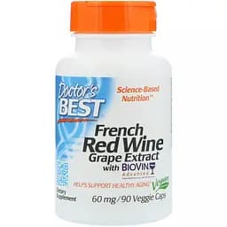 Французький екстракт червоного вина Doctor's Best Resveratrol French Red Wine Grape Extract 60 мг 90 гелевих капсул