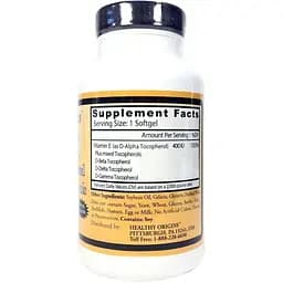Вітамін E Healthy Origins Vitamin E суміш Токоферолів 400 МО 90 капсул - мініатюра 2