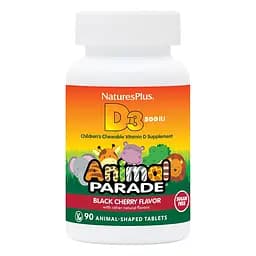 Вітамін D3 для дітей NaturesPlus Animal Parade Vitamin D3 500 IU Sugar-Free 90 жувальних таблеток без доданого цукру Вишня