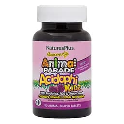 Пробіотики і пребіотики Natures Plus Animal Parade Acidophi Kidz, 90 жувальних таблеток ягоди