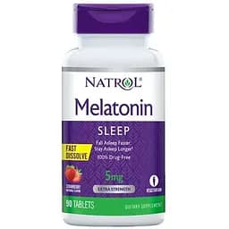 Натуральна добавка Natrol Melatonin 5mg Fast Dissolve Полуниця 90 таблеток