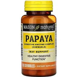 Папайя, комплекс травних ферментів Mason Natural Papaya, Digestive Enzyme Complex 100 жувальних таблеток