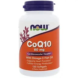 Коэнзим Q10 с рыбьим жиром Now Foods CoQ10 with Omega-3 60 мг 120 вегетарианских капсул