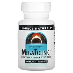 Біоактивна фоліева кіслота Source Naturals MegaFolinic 120 таблеток для підтримки серця