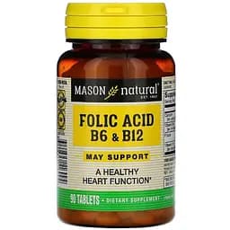 Фолієва кислота B6 і B12 Mason Natural Folic Acid B6 & B12, 90 пігулок