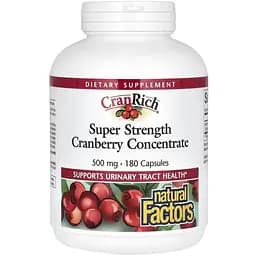Экстракт клюквы Natural Factors CranRich Cranberry Concentrate Super Strength, 180 капсул для здоровья мочевыводящих путей