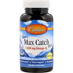 Риб'ячий жир для підлітків Carlson Teen's Max Catch Minis Омега-3, 500 мг 60 желатинових міні капсул