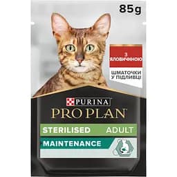 Вологий корм для дорослих котів після стерилізації Purina Pro Plan Sterilised шматочки яловичини у підливці 85 г (12457645)