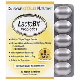 Пробіотики California Gold Nutrition LactoBif Probiotics 5 млрд КОЕ 10 овочевих капсул