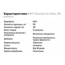 Вітаміни та мінерали MST Nutrition Vitamin for Man, 90 капсул - мініатюра 2