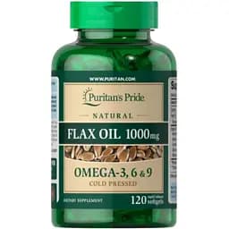 Лляна олія Puritans Pride Flax Oil Omega 3-6-9 High Lignan 1000 mg 120 sgels