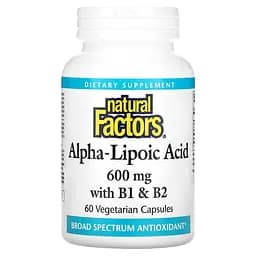 Альфа – липоевая кислота с витаминами B1 и B2 600 мг Alpha - Lipoic Acid with B1 & B2 Natural Factors 60 вегетарианских капсул