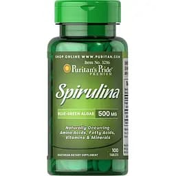 Натуральная добавка Puritan's Pride Spirulina 500 mg, 100 таблеток