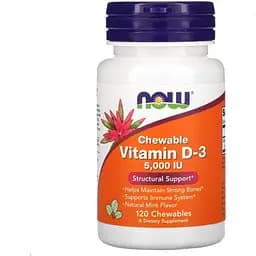 Вітаміни та мінерали Now Vitamin D3 5000 IU 120 жувальних таблеток